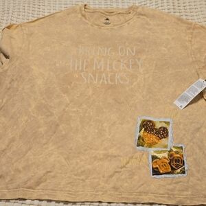 Disney Men's Long Sleeve Beige Graphic Shirt - Mickey Snacks Print